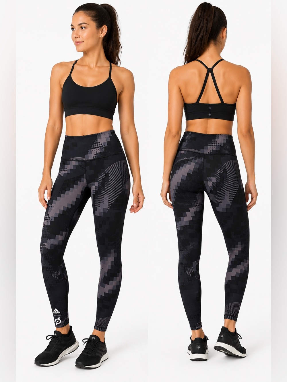 Adidas x Peloton High Rise Leggings Black Gray Geometric Print s Large 25inseam